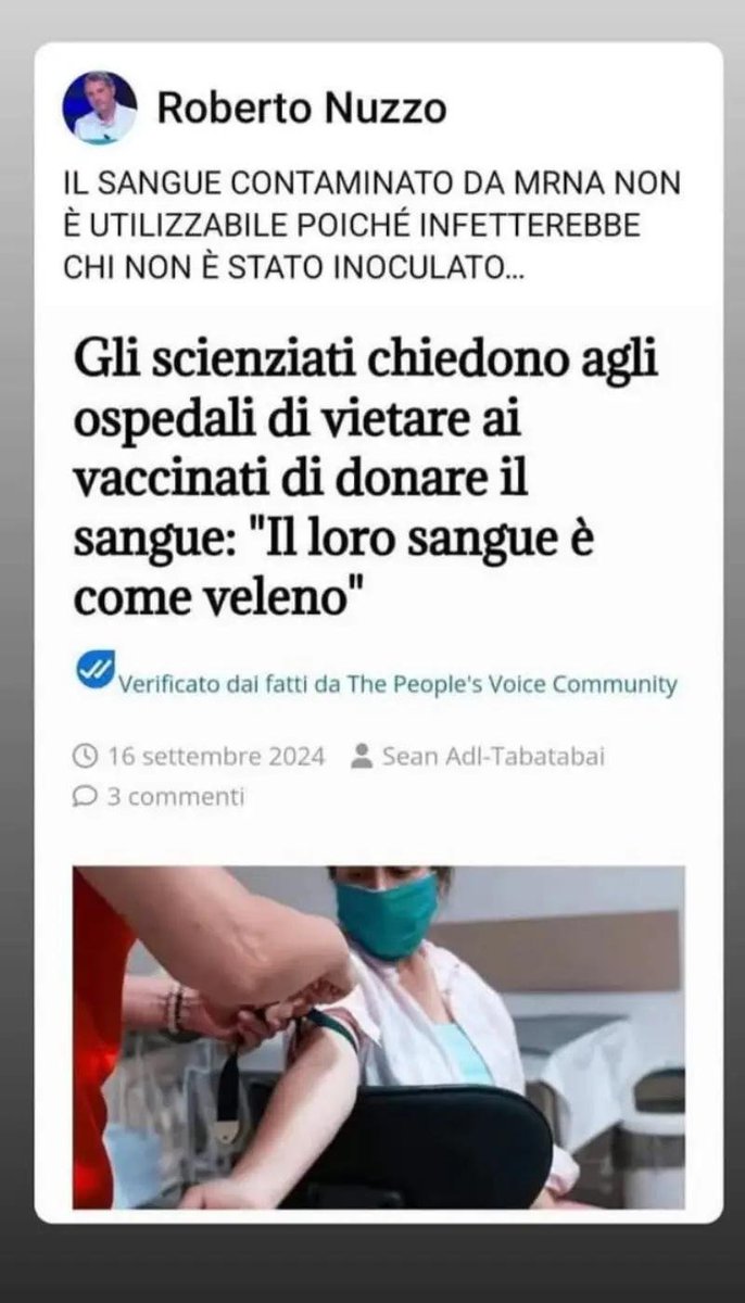 Gli scienziati chiedono agli ospedali di vietare ai vaccinati di donare il sangue